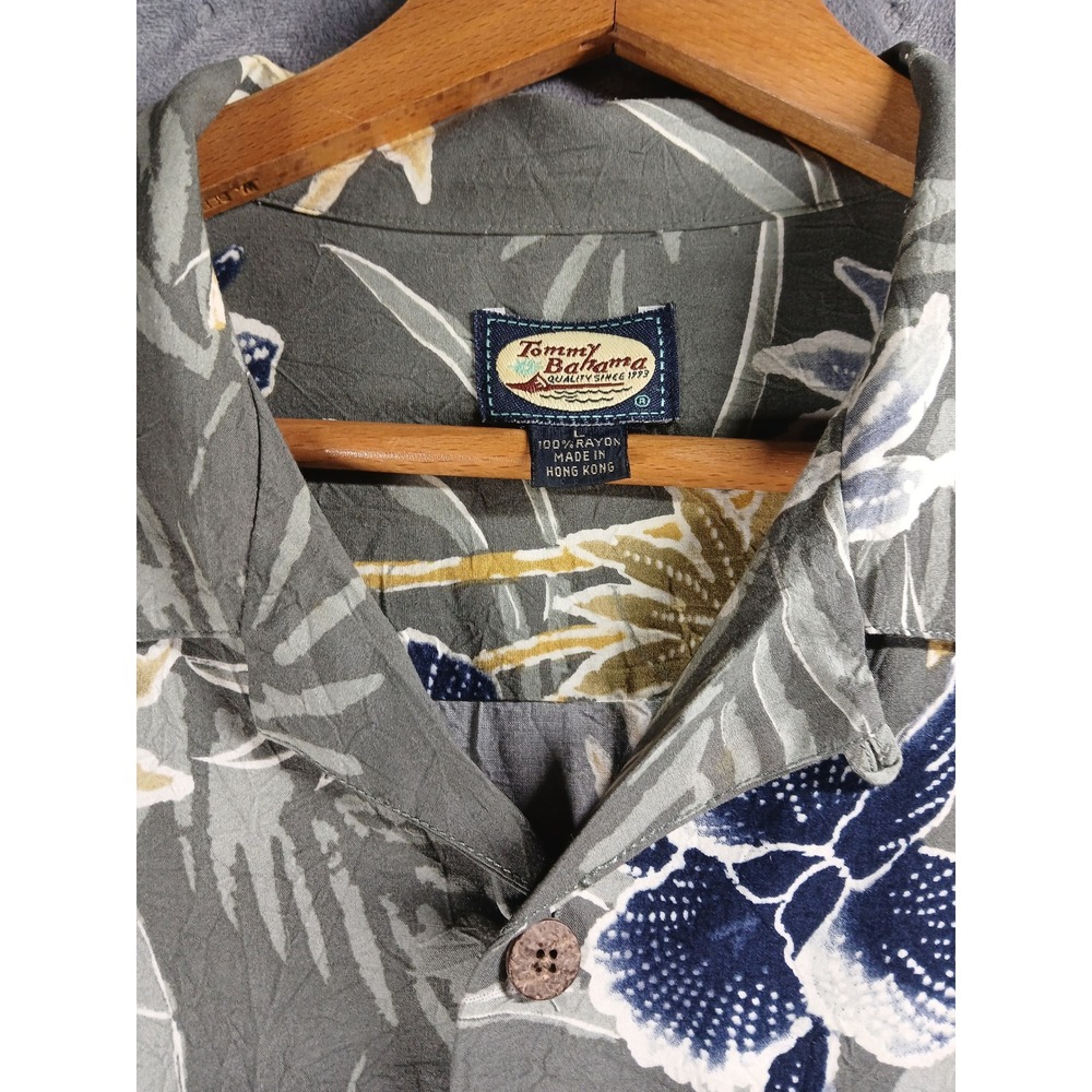 Tommy Bahama Mens Large Rayon Tropical Floral Orchid Camp Shirt Sage Green - Picture 2 of 8